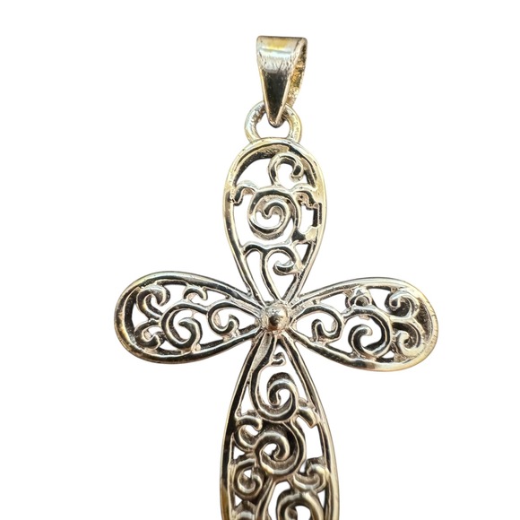 Silver 925 Cross Pendant Filigree Open Ironworks - Picture 3 of 6